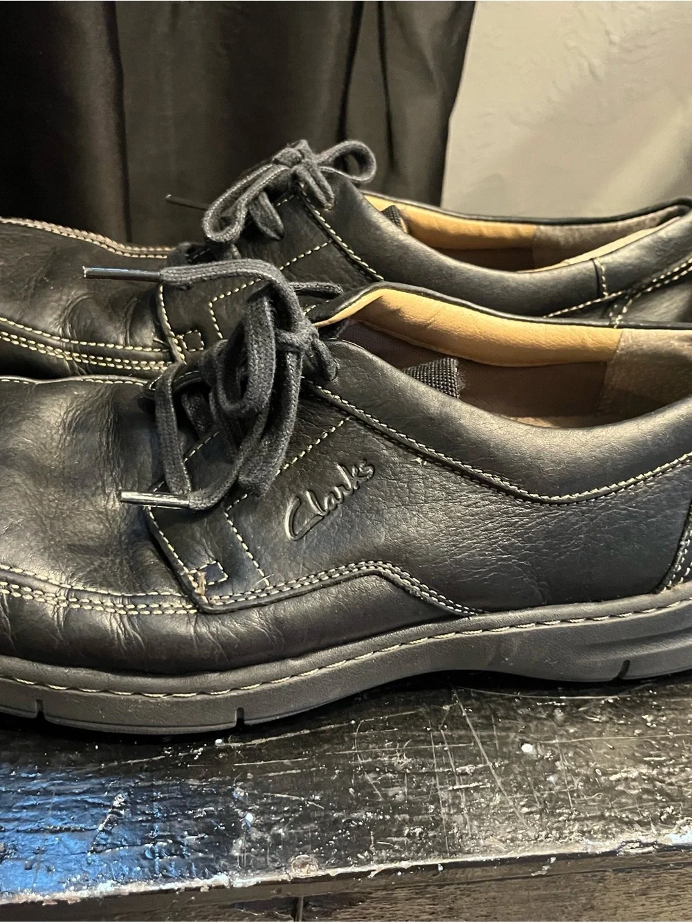 Clarks Black Leather Lace-Up Casual Loafers